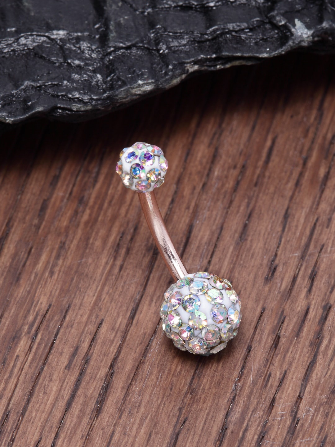 

Ferosh Women Rose Gold Ferosh Trendy Disco Ball Belly Bar Button
