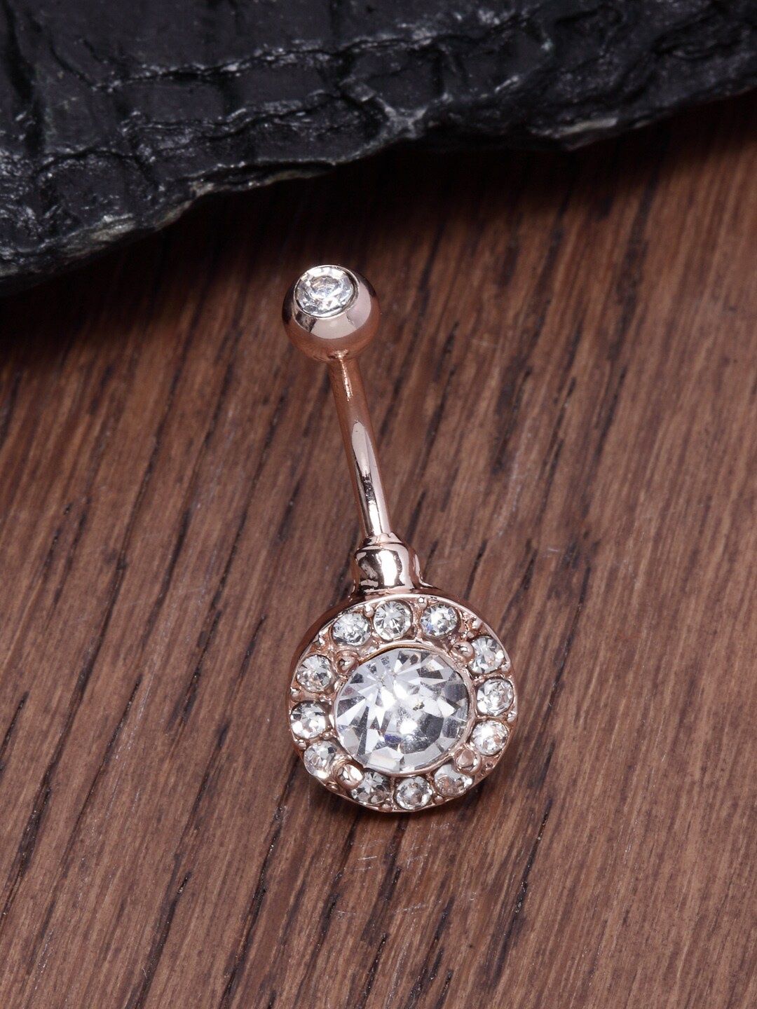 

Ferosh Rose Gold-Toned & White Stone Studded Alloy Belly Button Ring