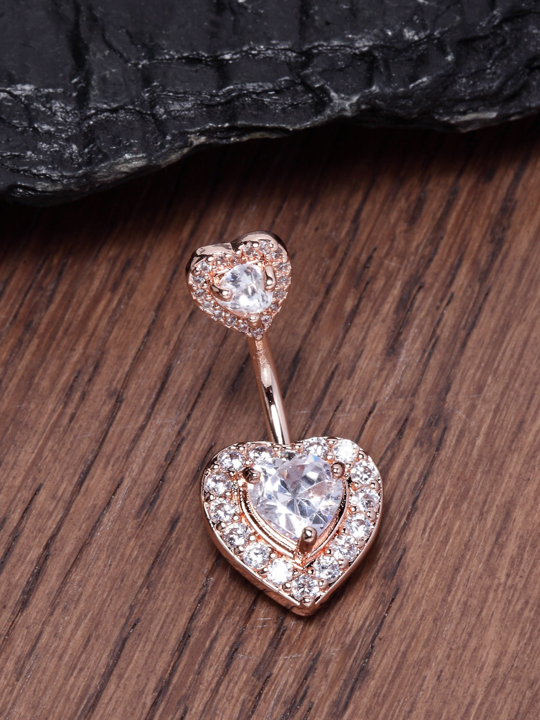 

Ferosh Rose Gold-Toned Studded Heart Golden Belly Button Ring