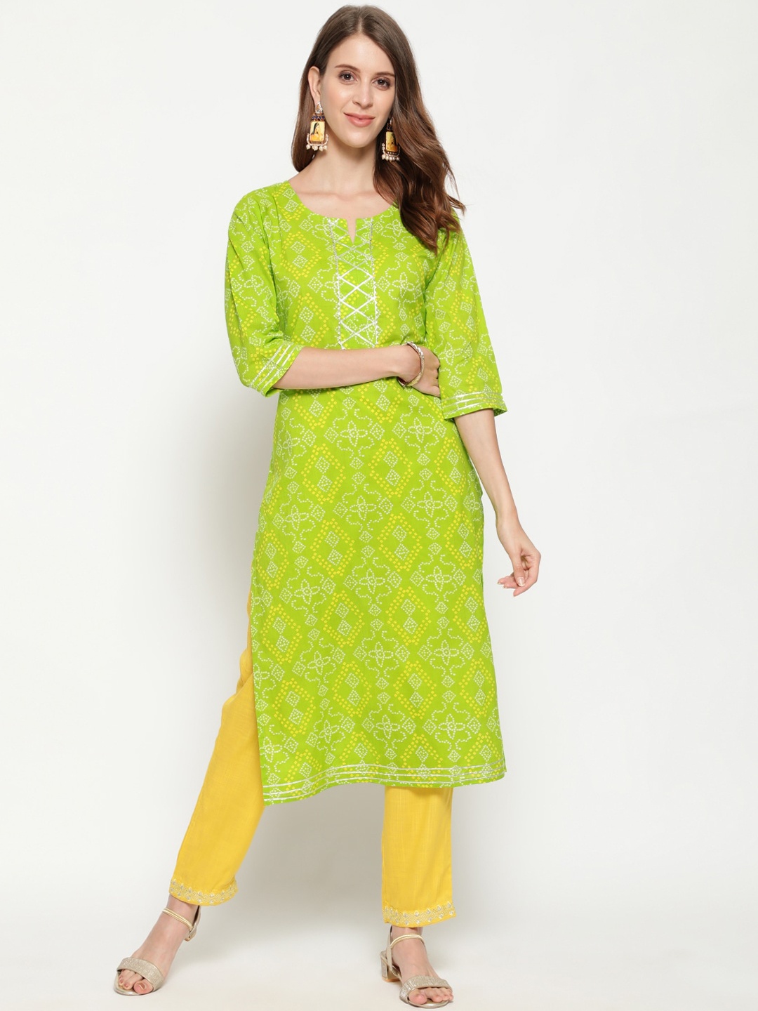 

antaran Women Green Ethnic Motifs Printed Kurta
