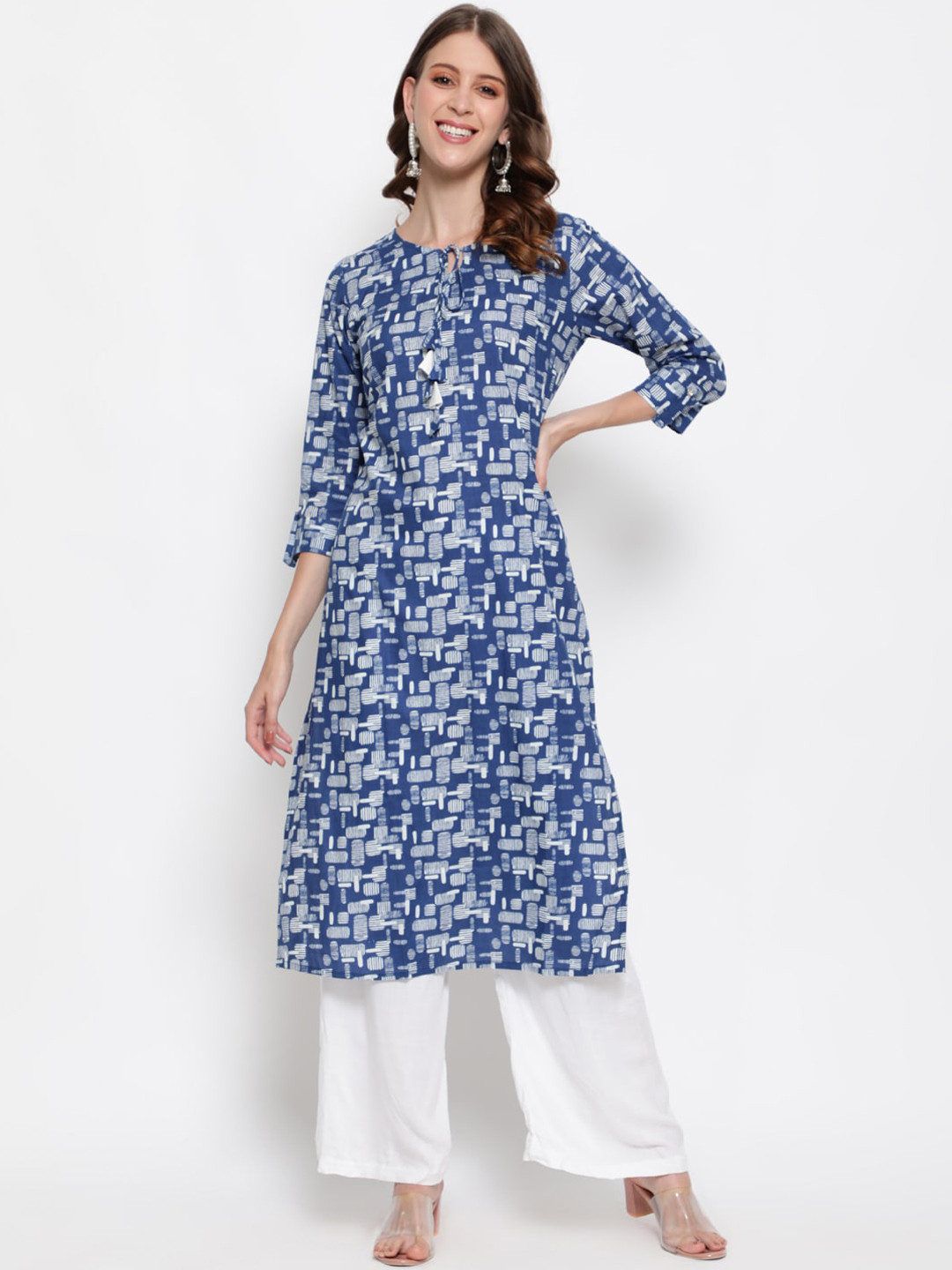 

antaran Women Blue & White Printed Kurta