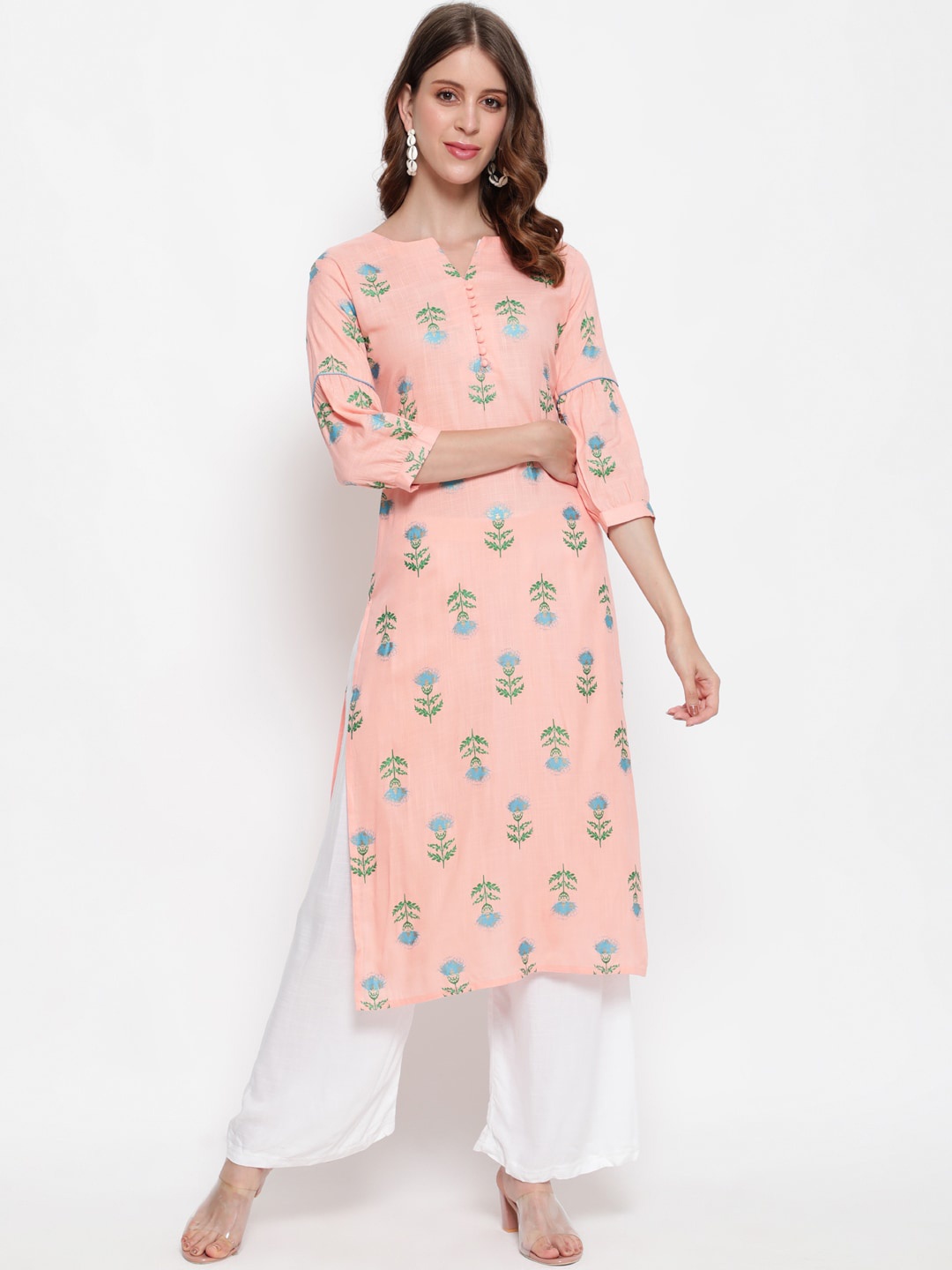 

antaran Women Pink Floral Embroidered Thread Work Kurta