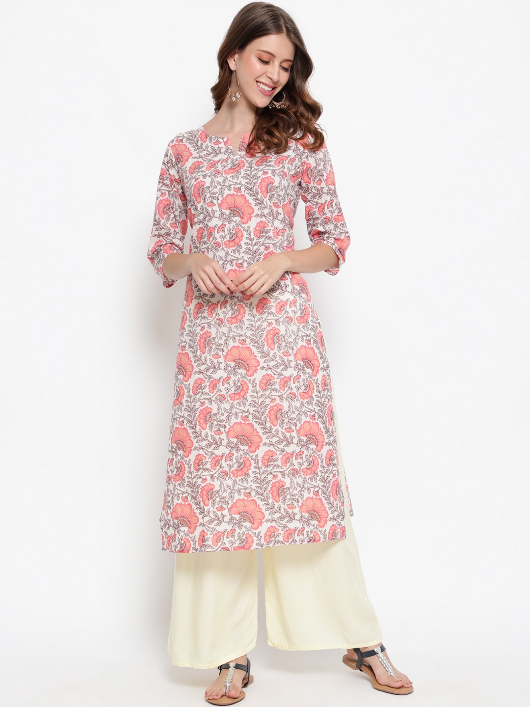 

antaran Women Peach-Coloured Floral Printed Kurta