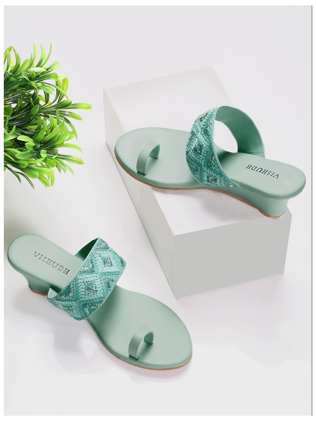 

Vishudh Sea Green Ethnic Wedge Heels