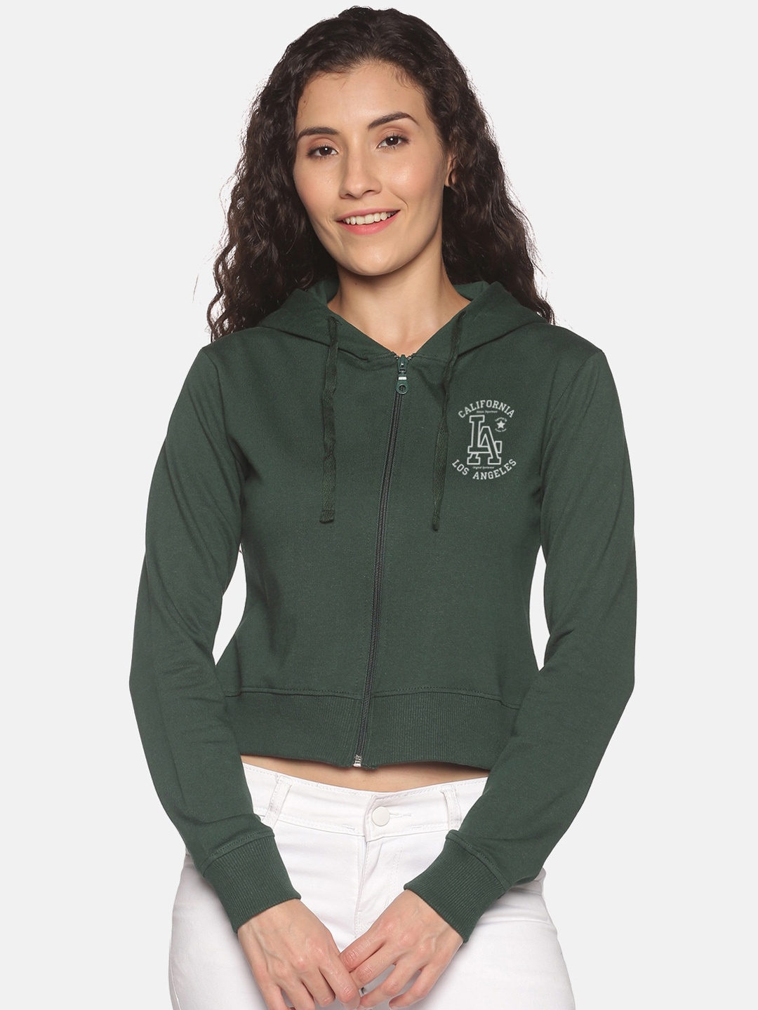 

BEVERLY BLUES Women Green Hooded Sweatshirt