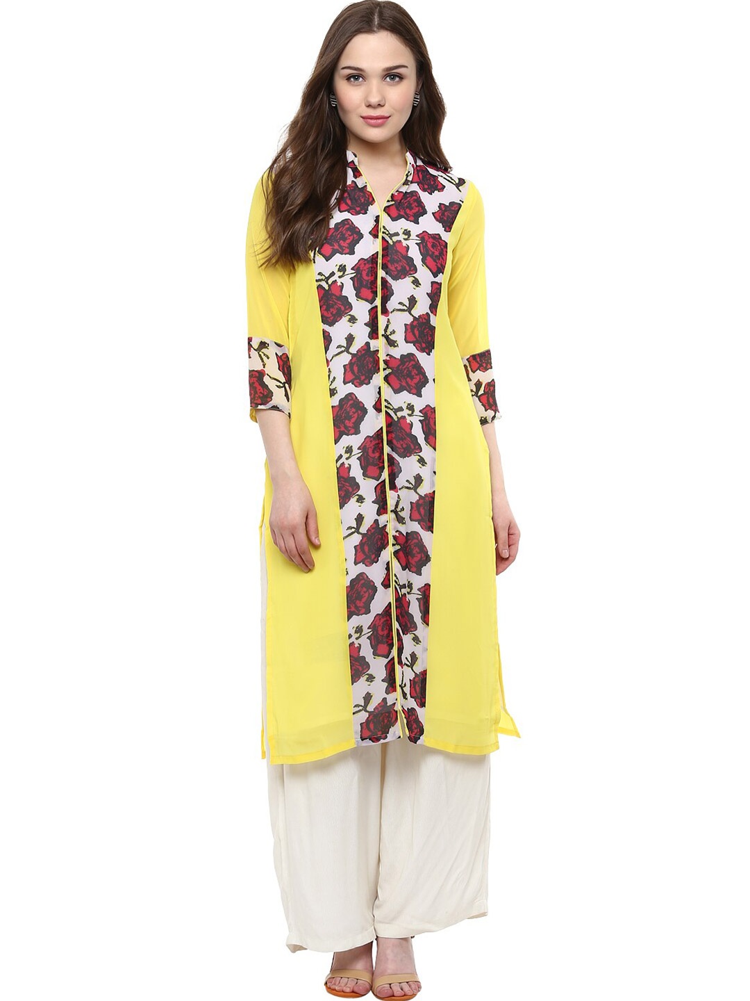 StyleStone Women Yellow & Red Geometric Printed Pure Cotton Kurta