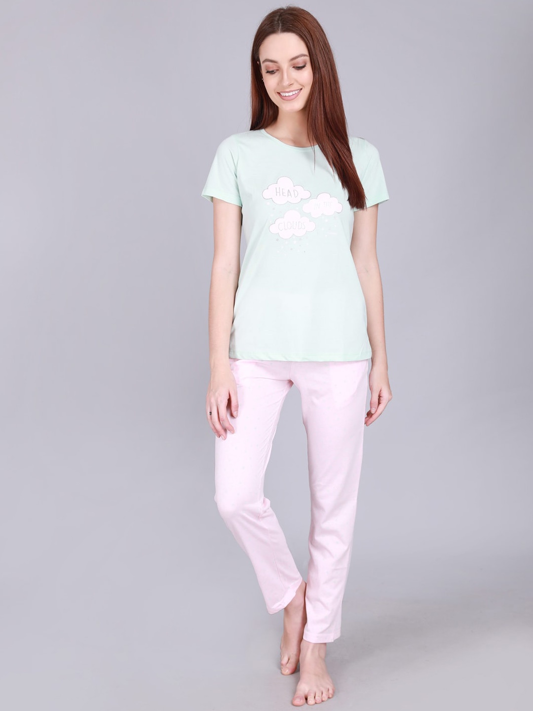 

MADAME M SECRET Women Green & Pink Night suit