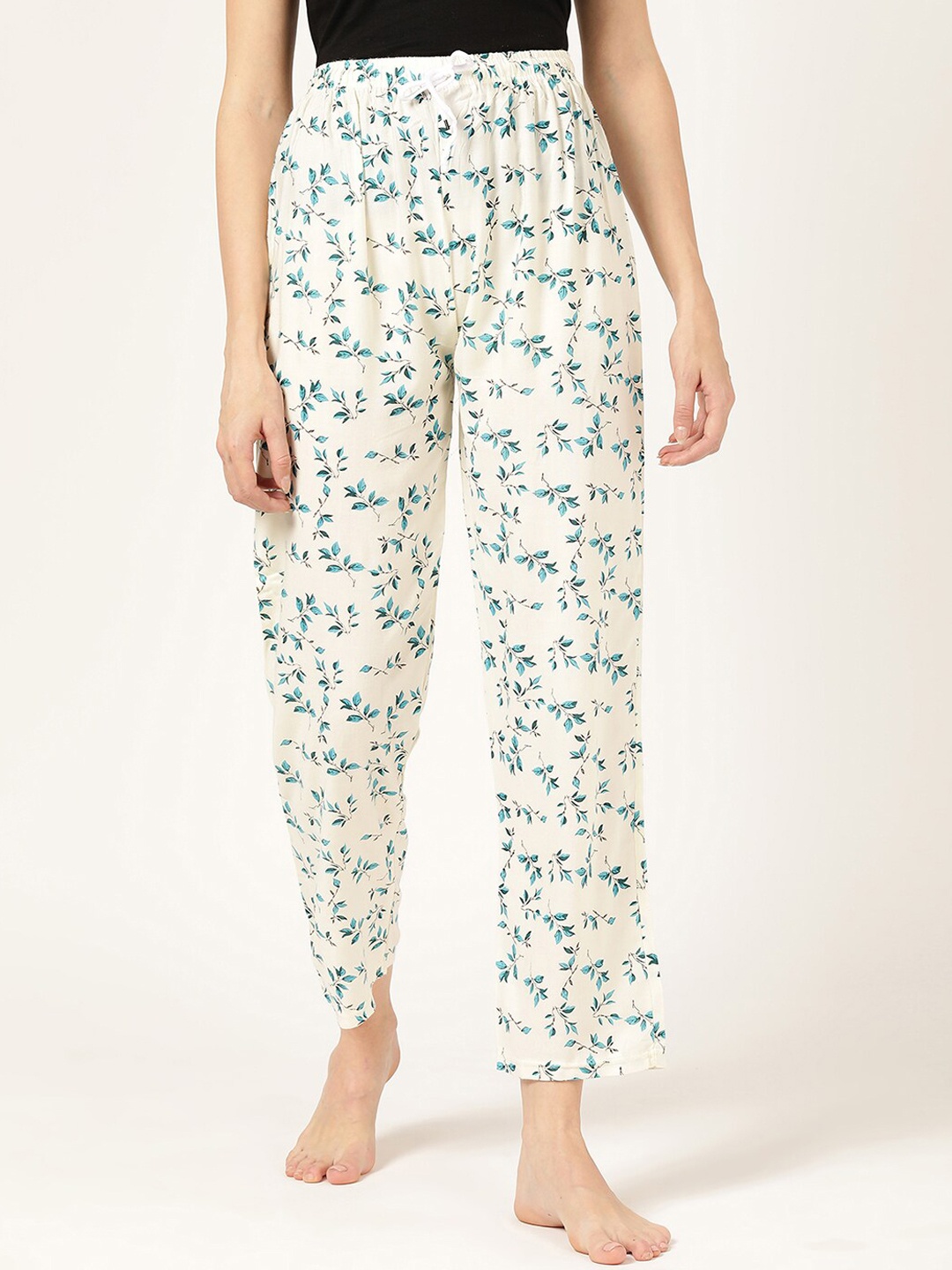 

V2 Value & Variety Women Cream-Coloured & Blue Printed Lounge Pants