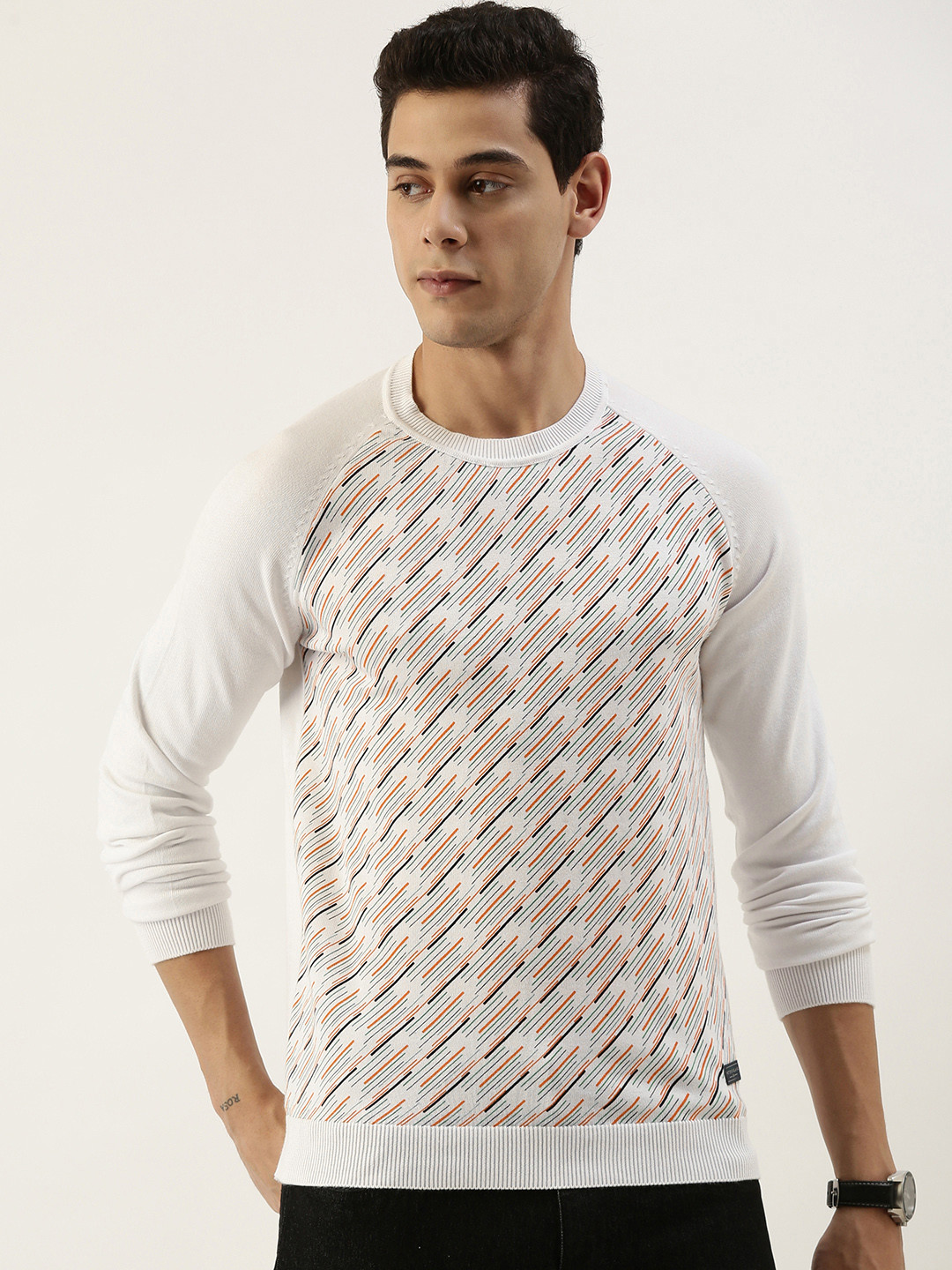 

Peter England Men White Printed Pure Cotton Pullover Sweater