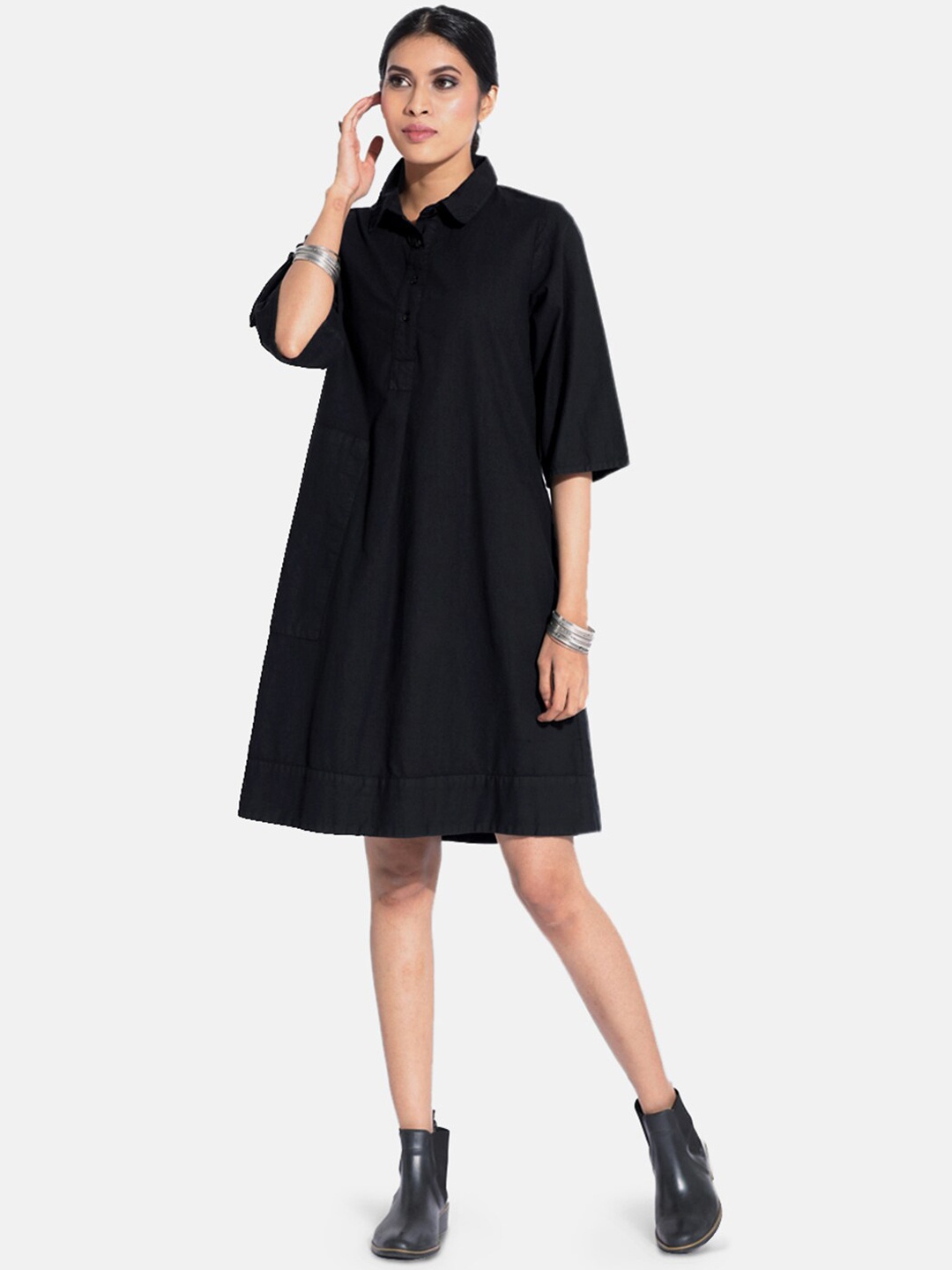 

GRASS by Gitika Goyal Black Shirt Dress