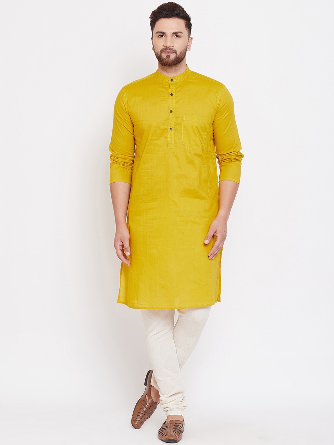 

even Men Yellow Thread Work Kurta