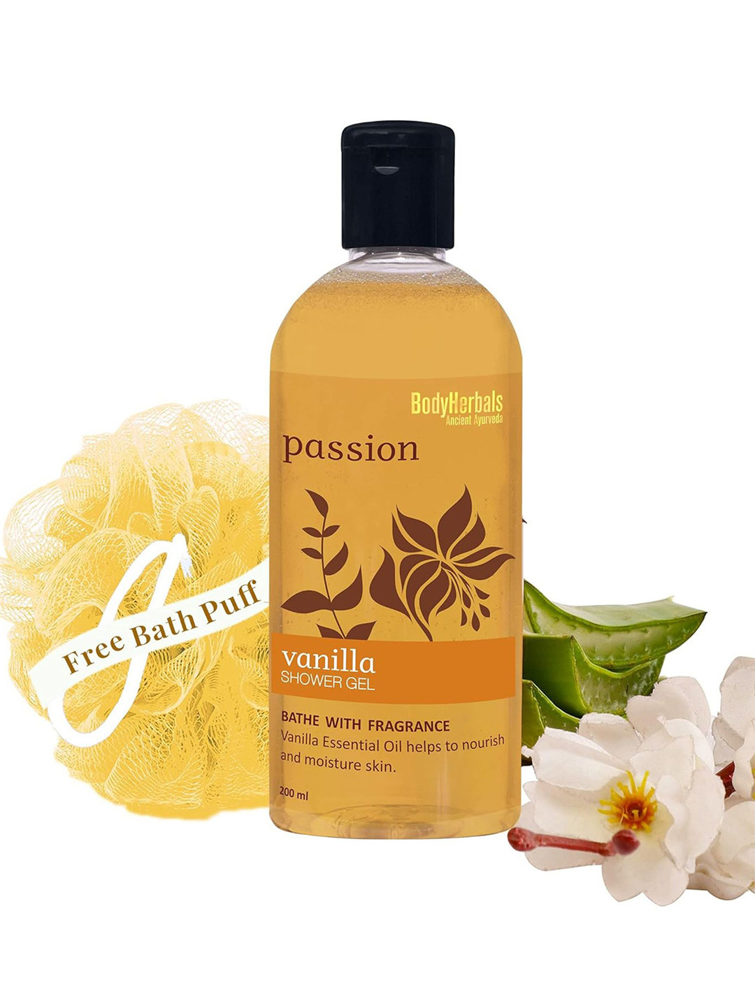 BodyHerbals Set of Vanilla Shower Gel With Aloe Vera & Loofah - 200 ml
