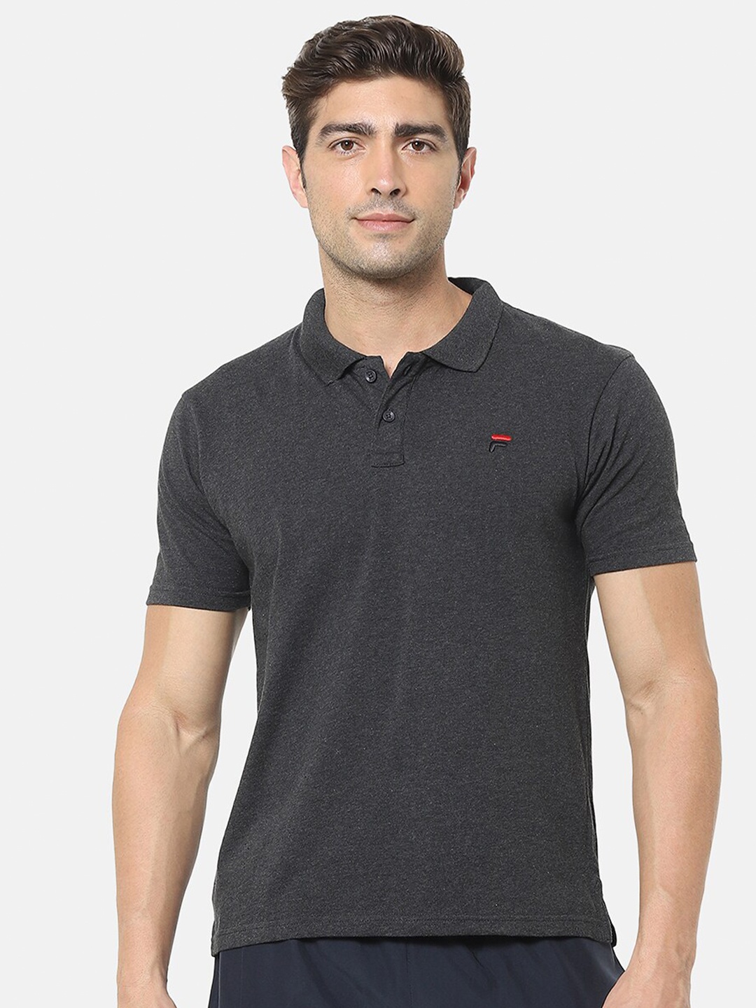 

FILA Men Black Polo Collar T-shirt