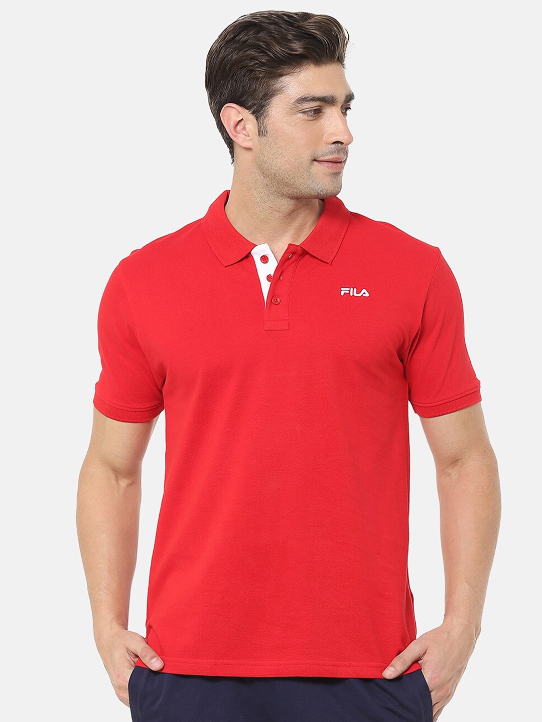 

FILA Men Red Polo Collar Applique T-shirt