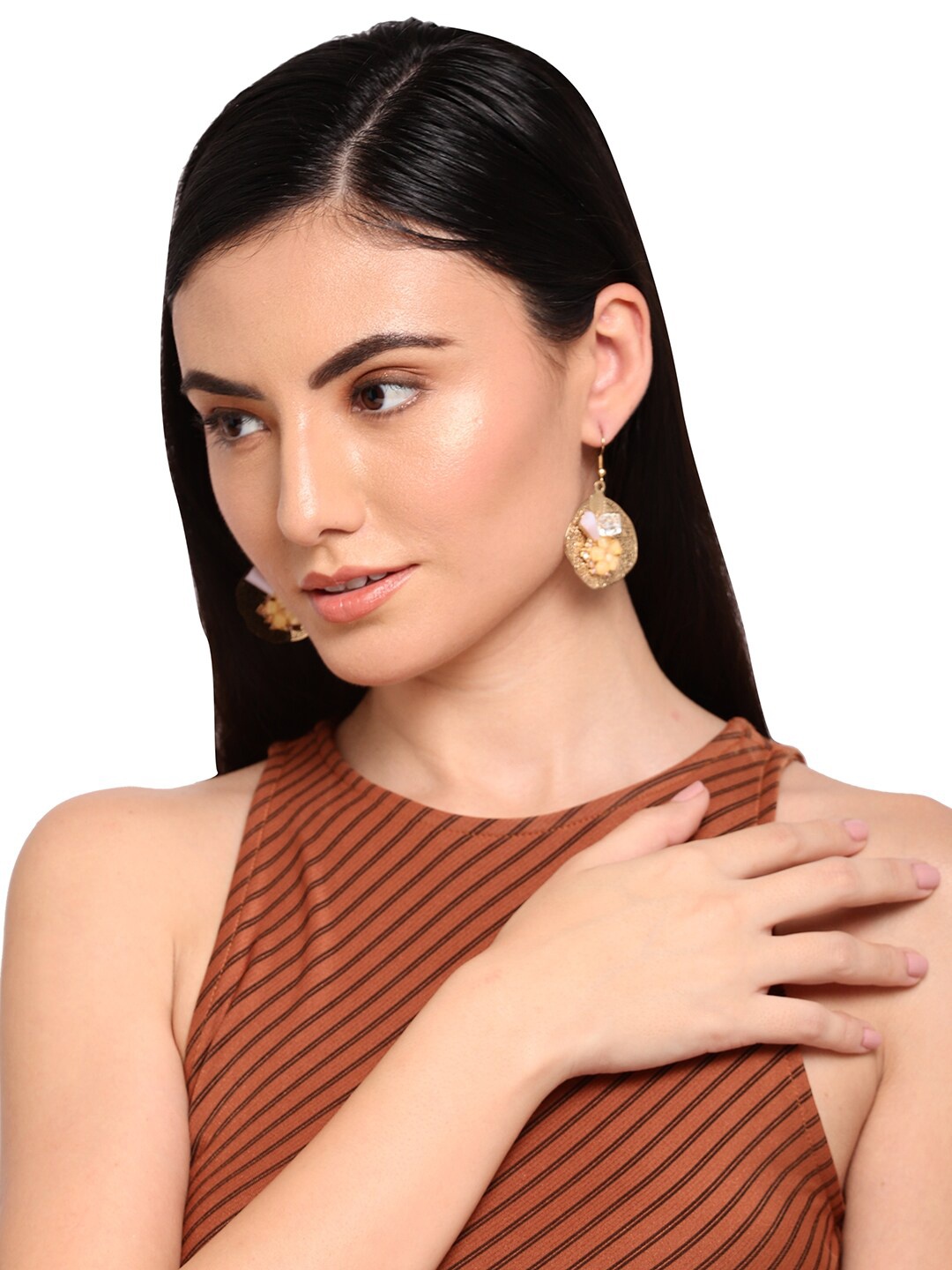 

Blisscovered Gold-Toned & Brown Contemporary Drop Earrings
