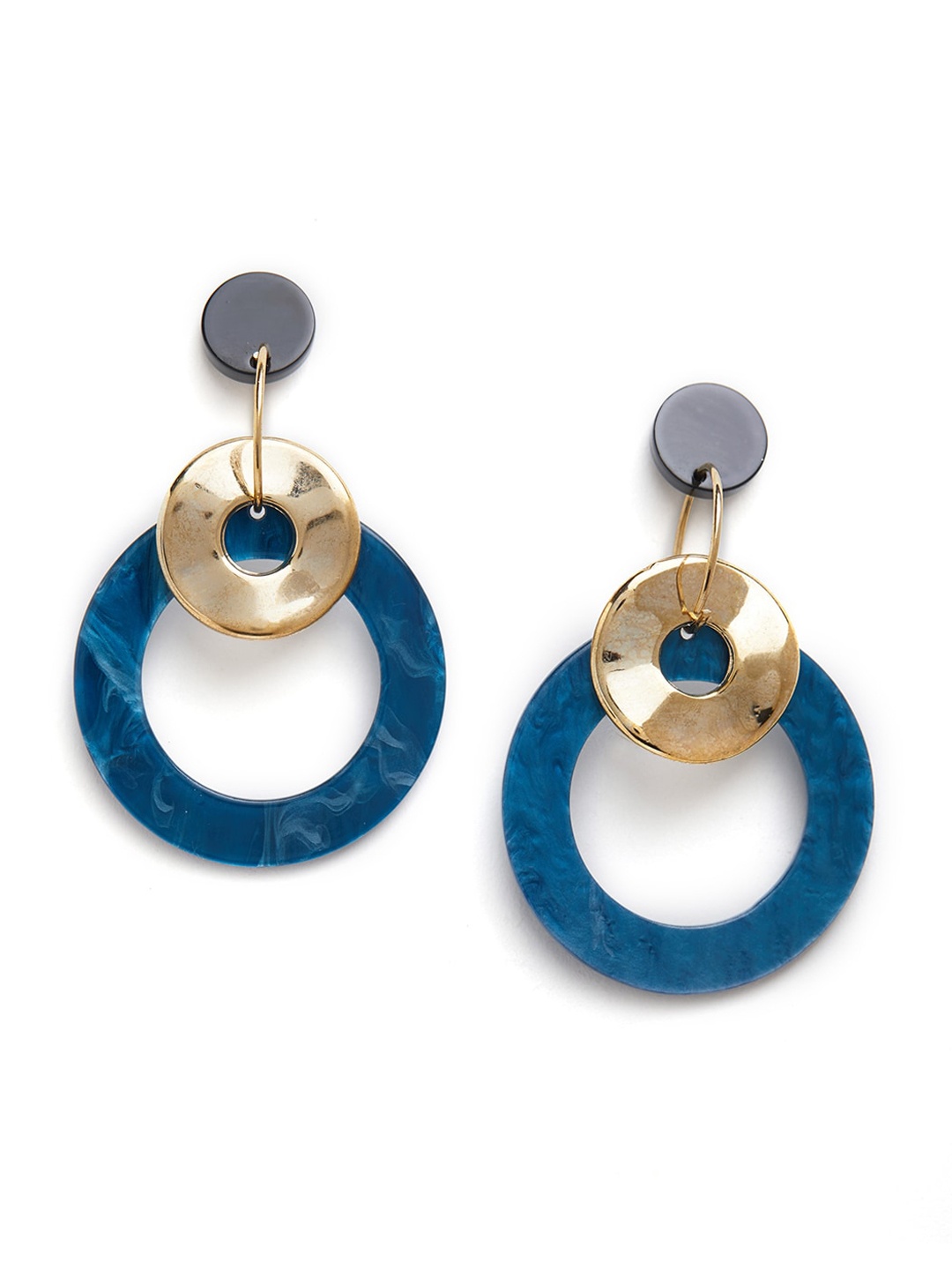 

Blisscovered Blue & Golden-Toned Circular Drop Earrings