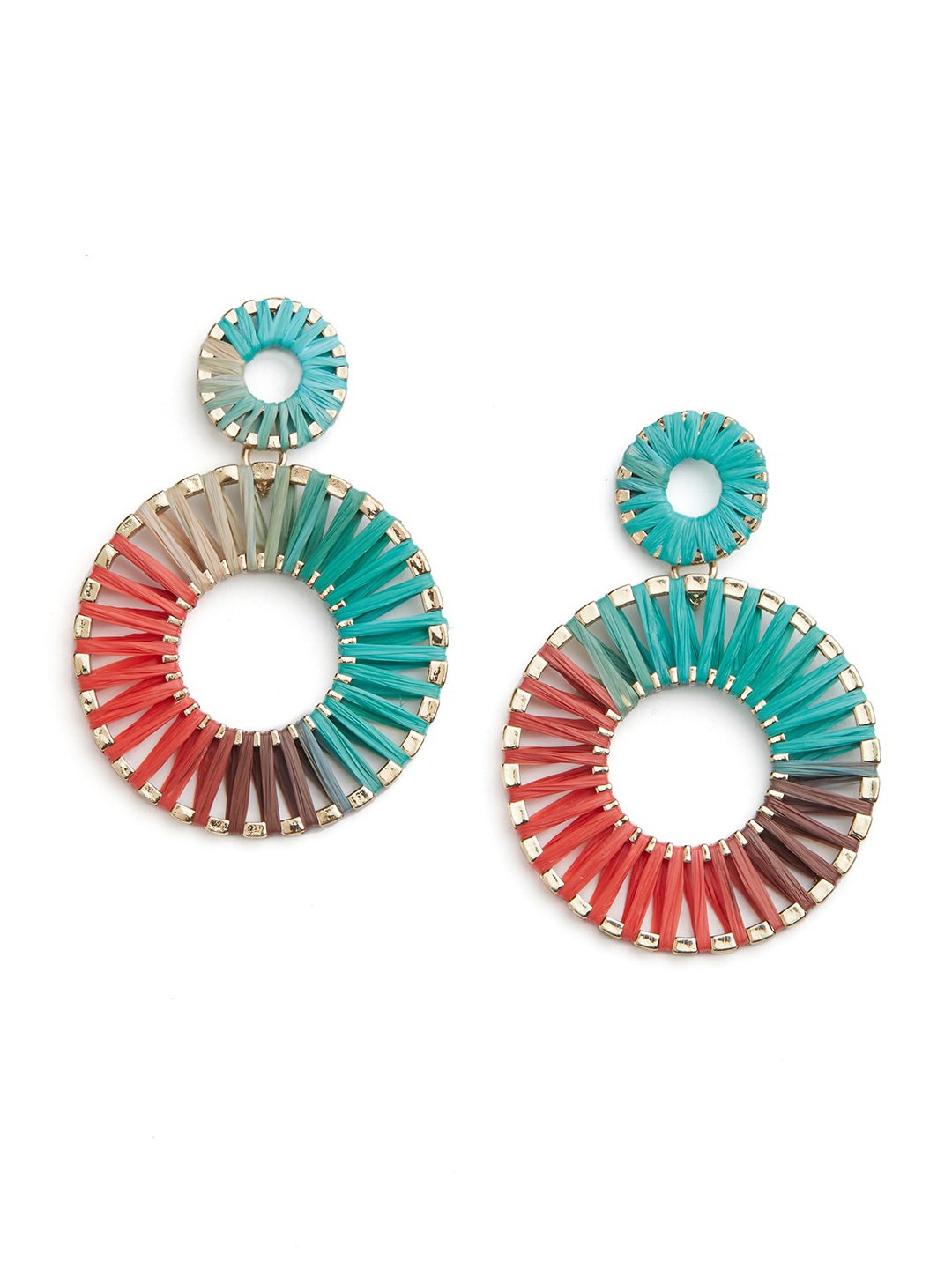 

Blisscovered Gold-Toned & Green Circular Drop Earrings