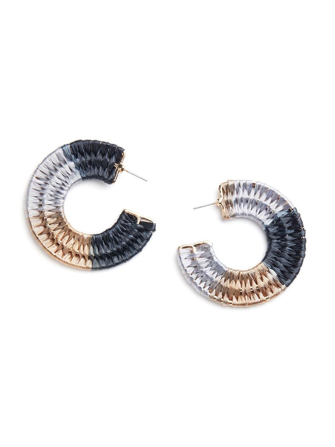 

Blisscovered Black & Silver-Toned Crescent Shaped Half Hoop Earrings