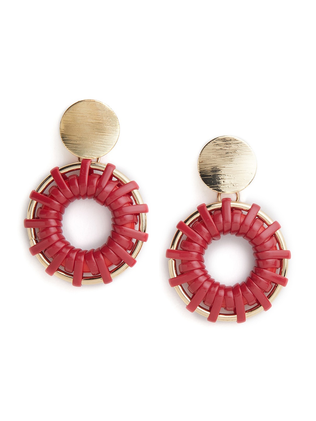 

Blisscovered Peach-Coloured & Gold-Toned Contemporary Drop Earrings