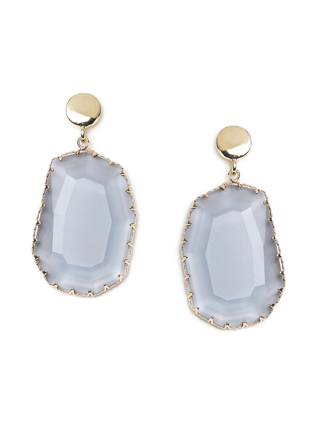 

Blisscovered Gold-Toned & Blue Stone Studded Contemporary Drop Earrings