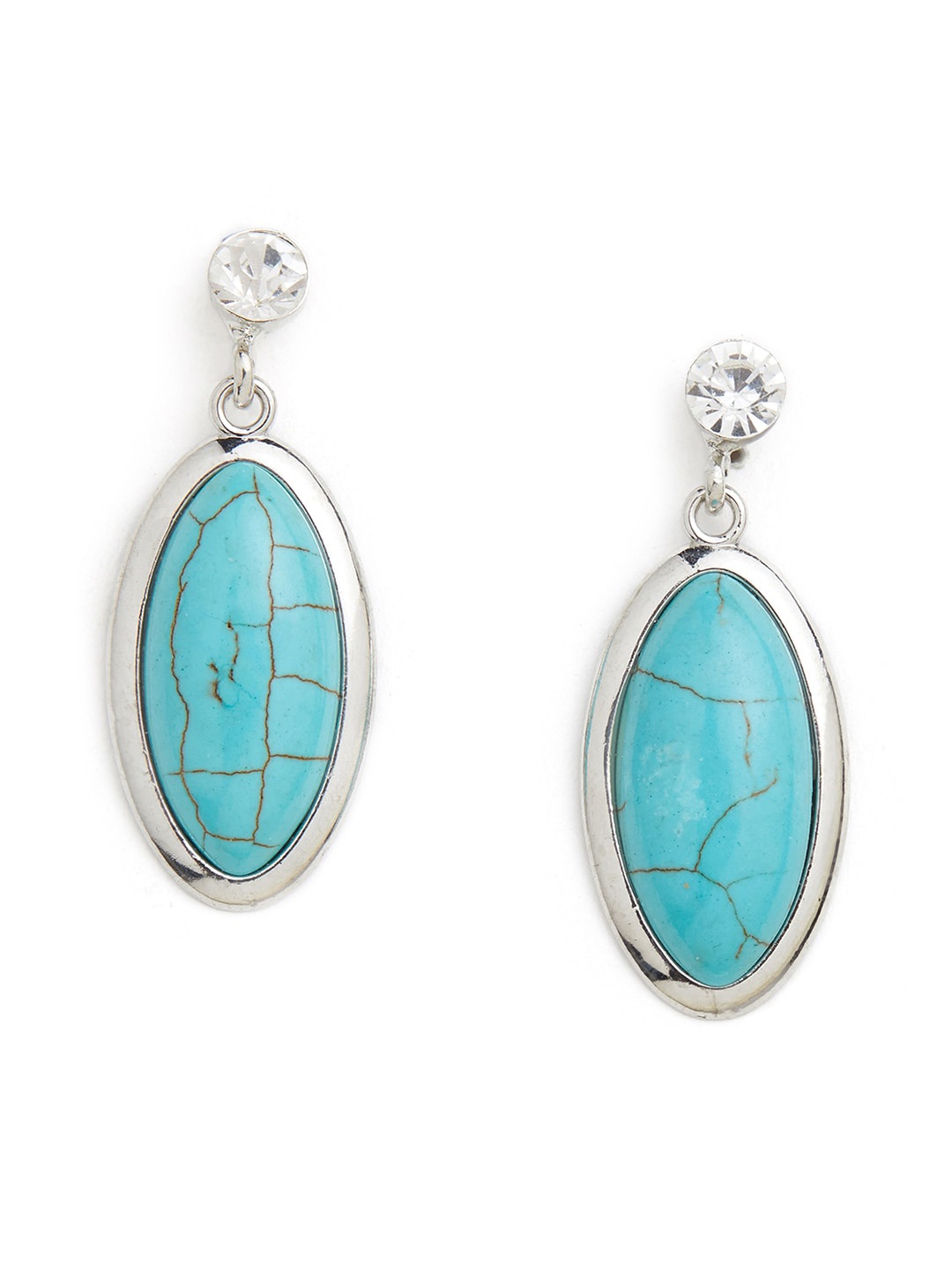 

Blisscovered Turquoise Blue & Silver-Toned Oval Drop Earrings