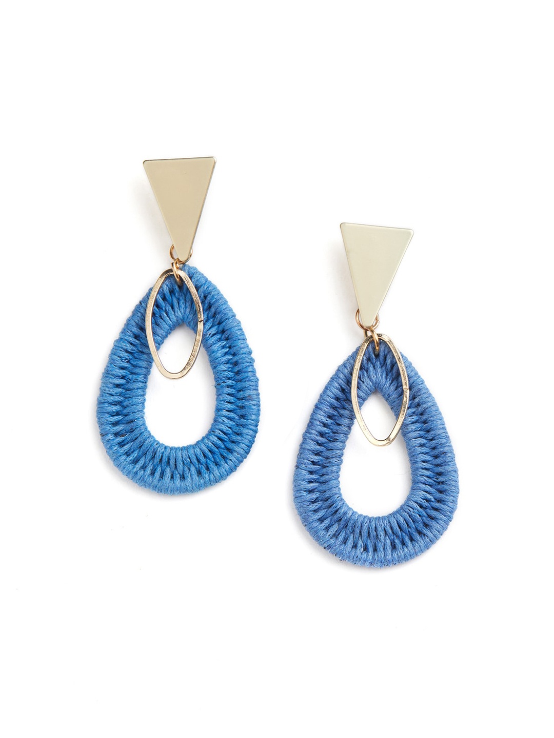 

Blisscovered Blue & Gold-Toned Teardrop Shaped Drop Earrings