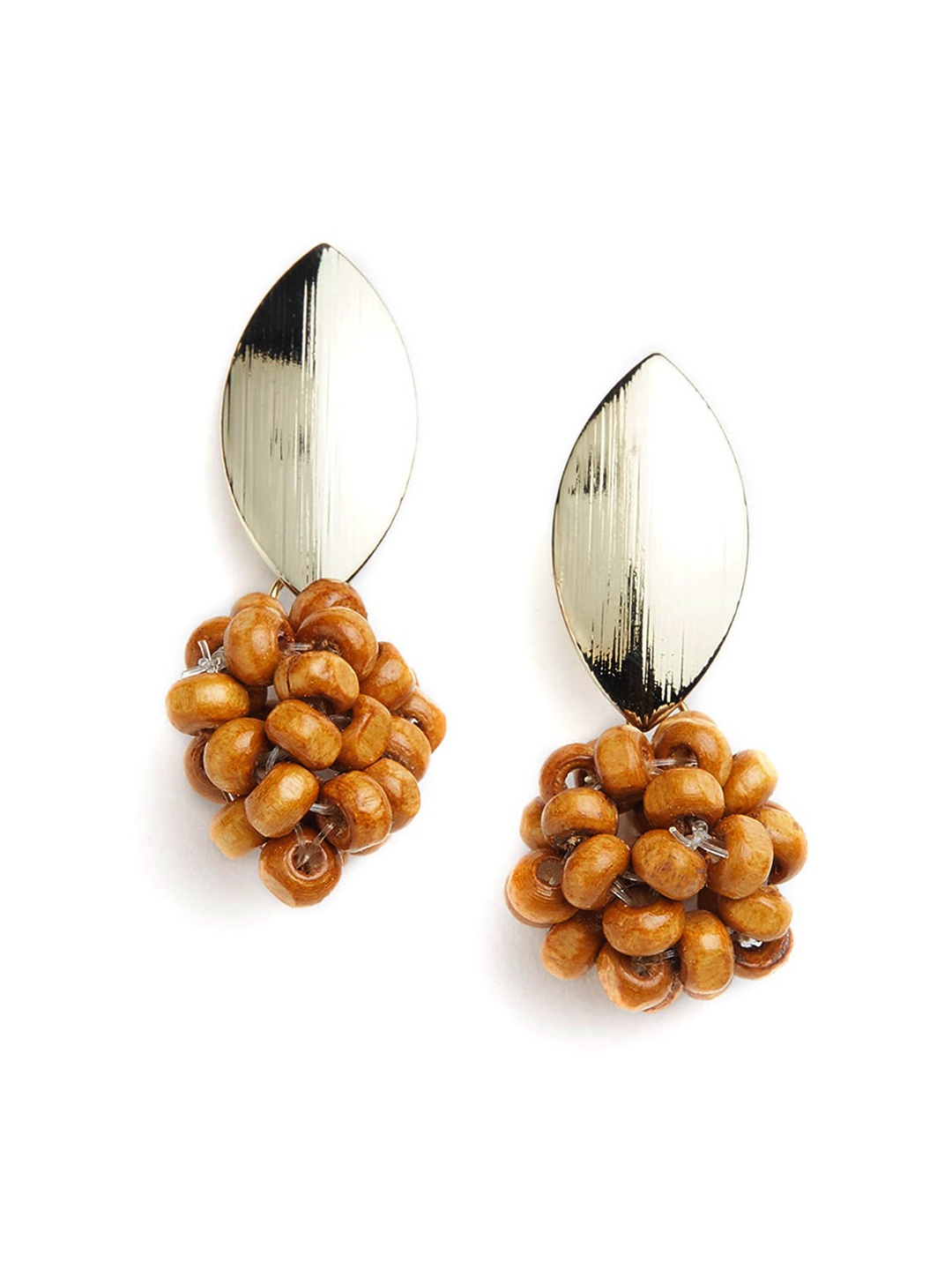 

Blisscovered Brown & Gold-Toned Leaf Shaped Drop Earrings
