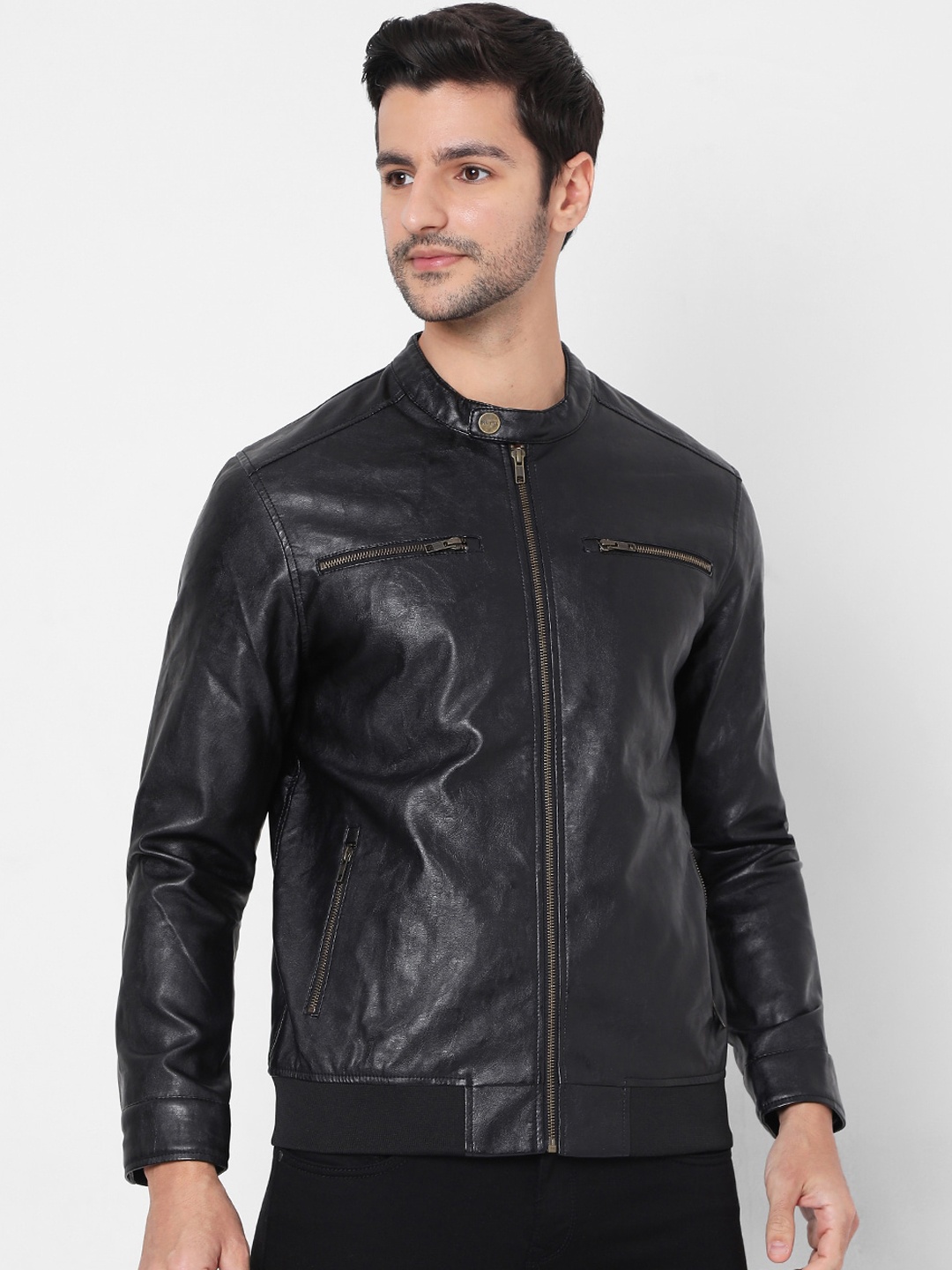 

Mufti Men Black Biker Jacket
