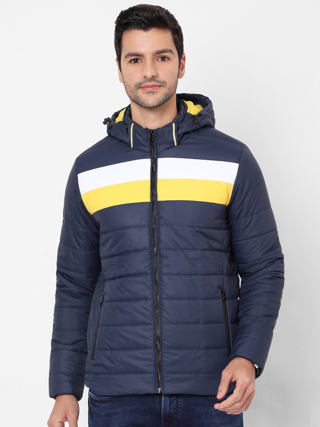 

Mufti Men Navy Blue Colourblocked Padded Jacket