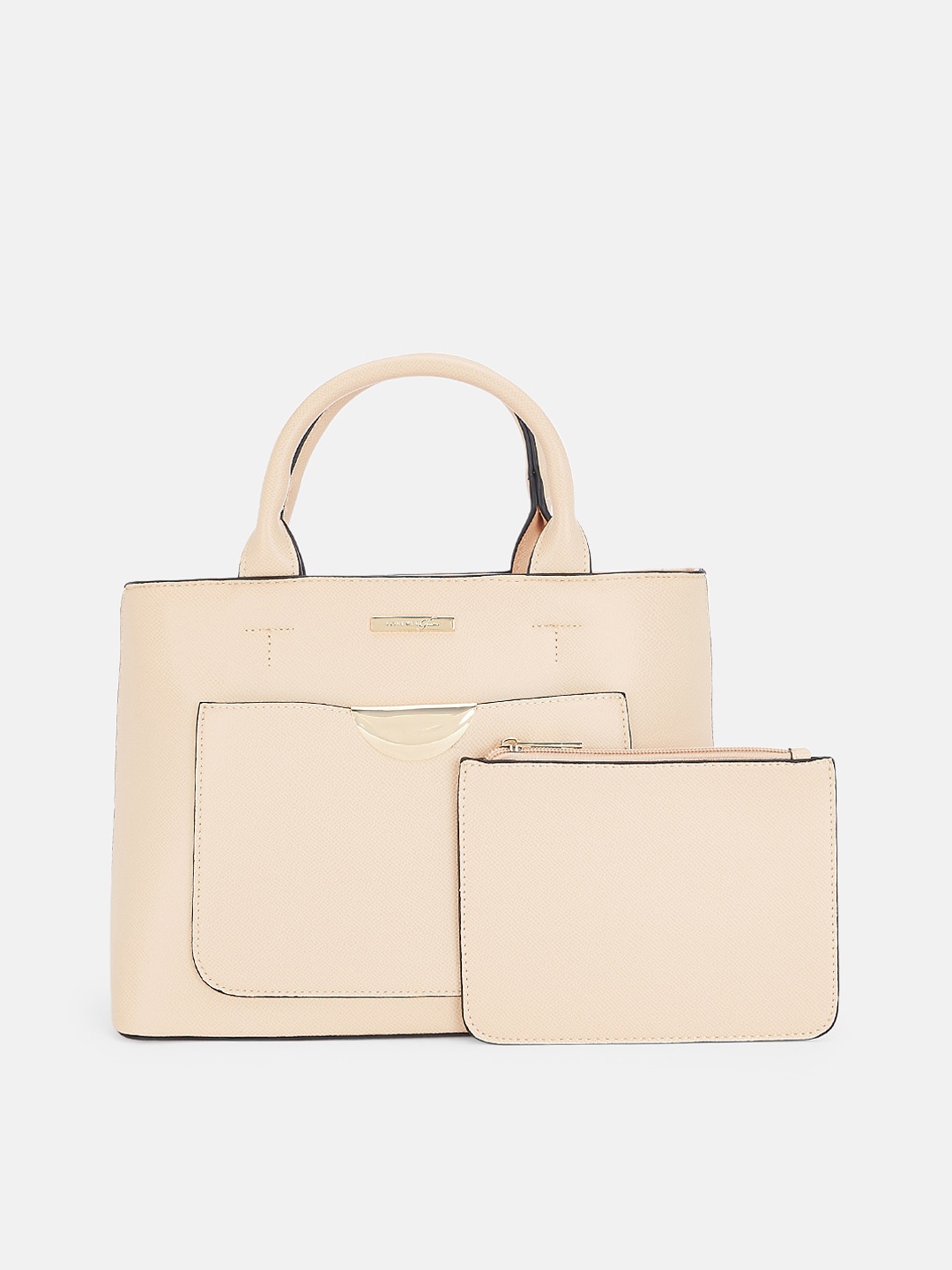 

Forever Glam by Pantaloons Beige PU Structured Handheld Bag
