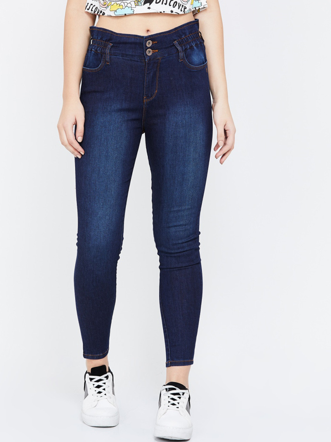 

Xpose Women Navy Blue Comfort Slim Fit High-Rise Light Fade Stretchable Jeans