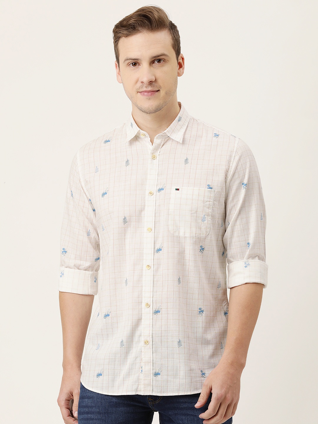 

Peter England Casuals Men White Slim Fit Opaque Printed Casual Shirt