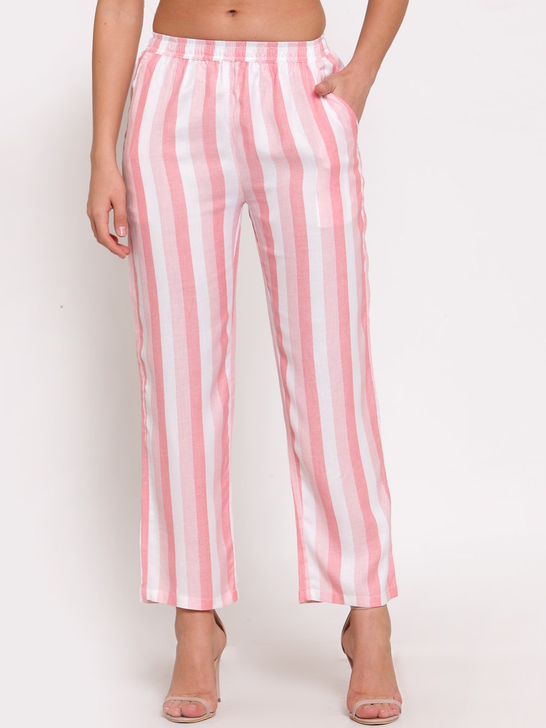 

LUCERO Women Pink Striped Trousers