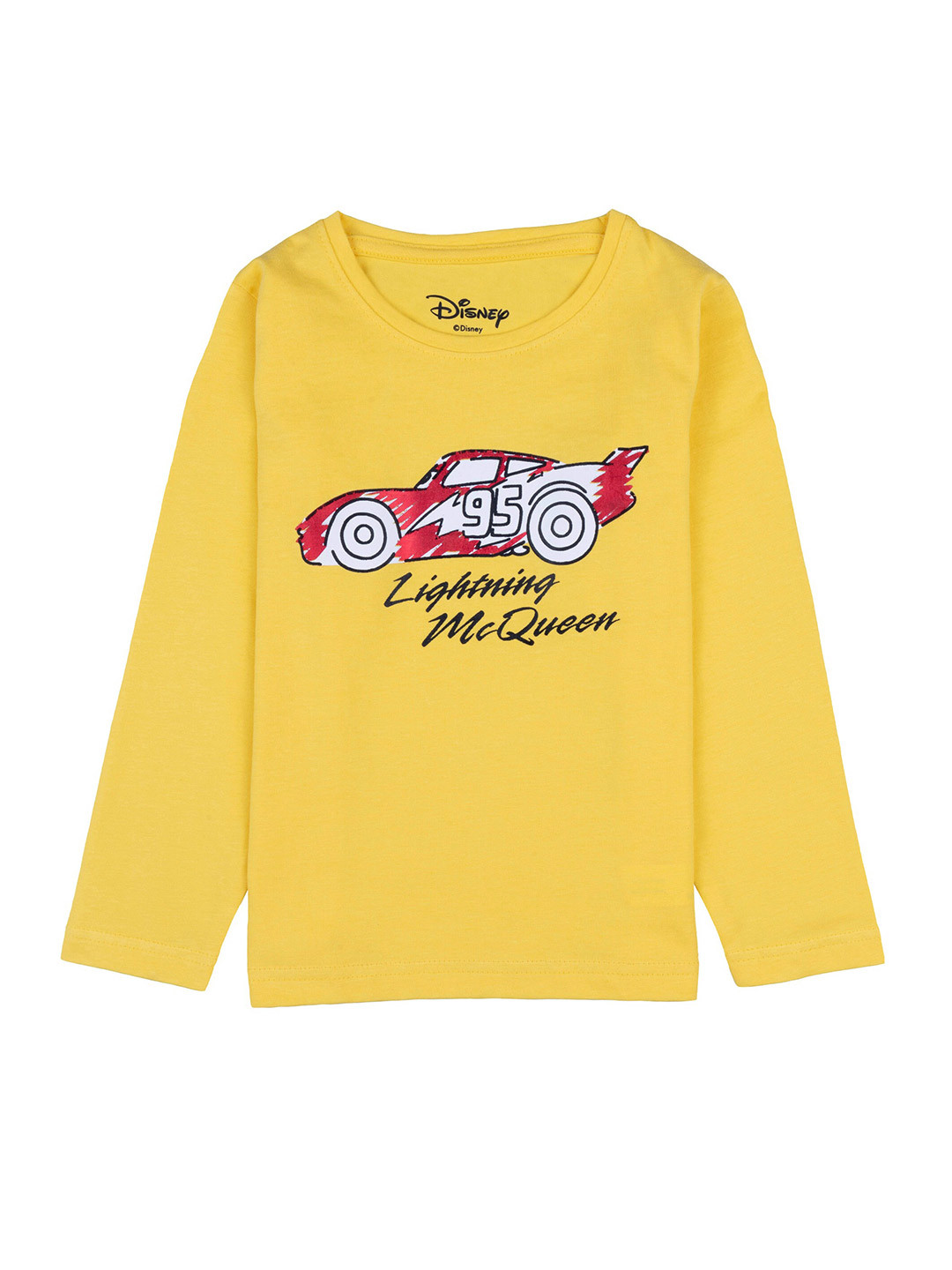 

Disney Boys Yellow Typography Cars Lightning McQueen Printed Pure Cotton T-shirt