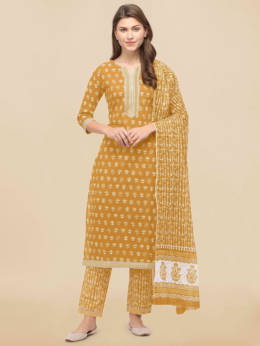 

KALINI Women Mustard Yellow Kurta with Palazzos & With Dupatta