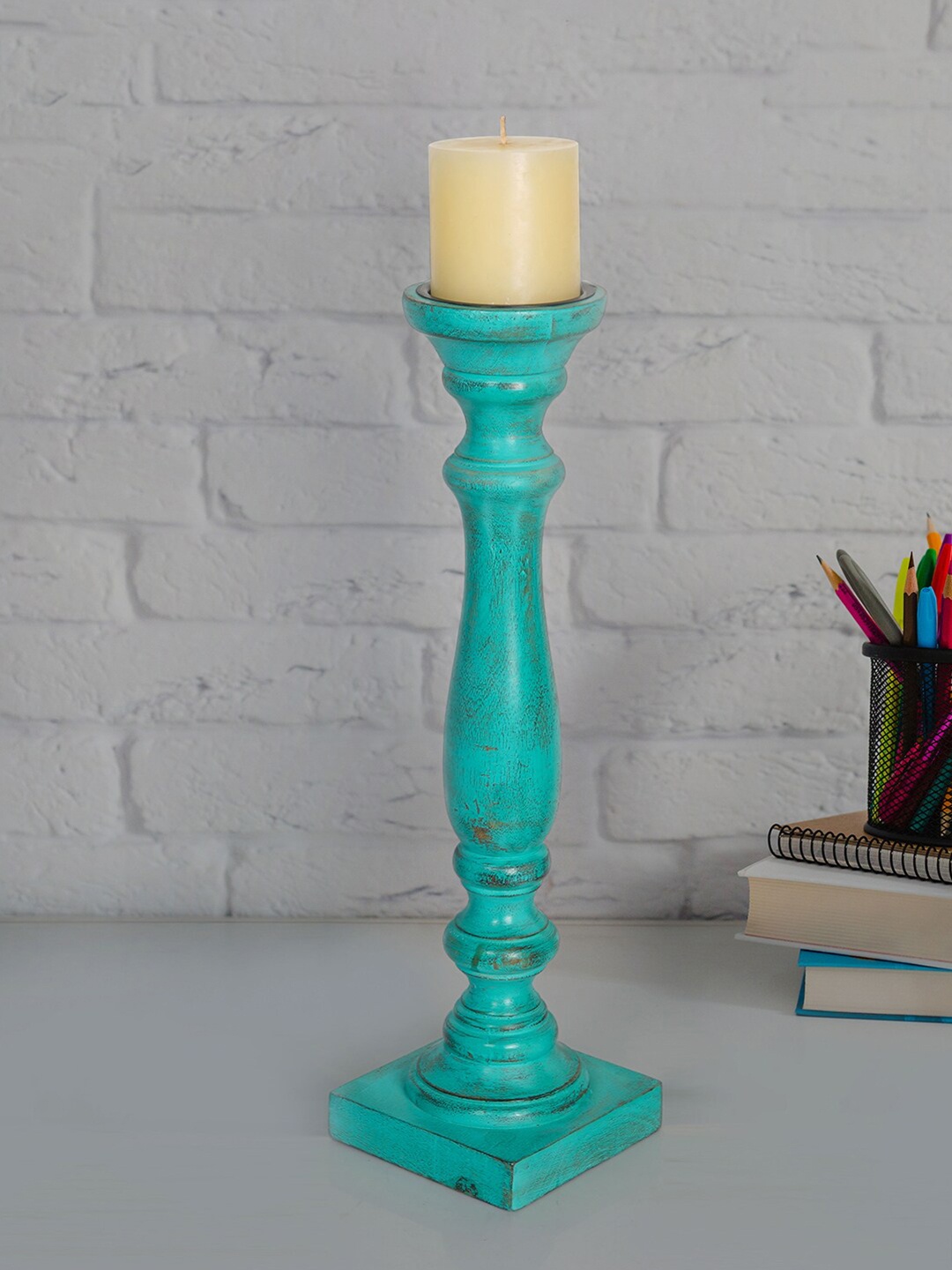 

Fos Lighting Green Wooden Pillar Candle Stand