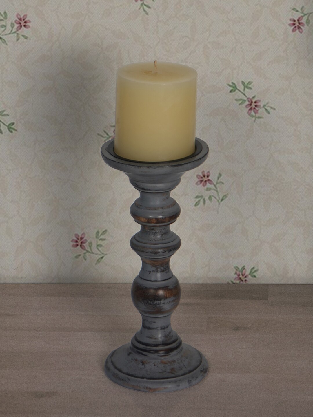 

Fos Lighting Grey 9 Inches Wooden Pillar Candle Stand (without candle)