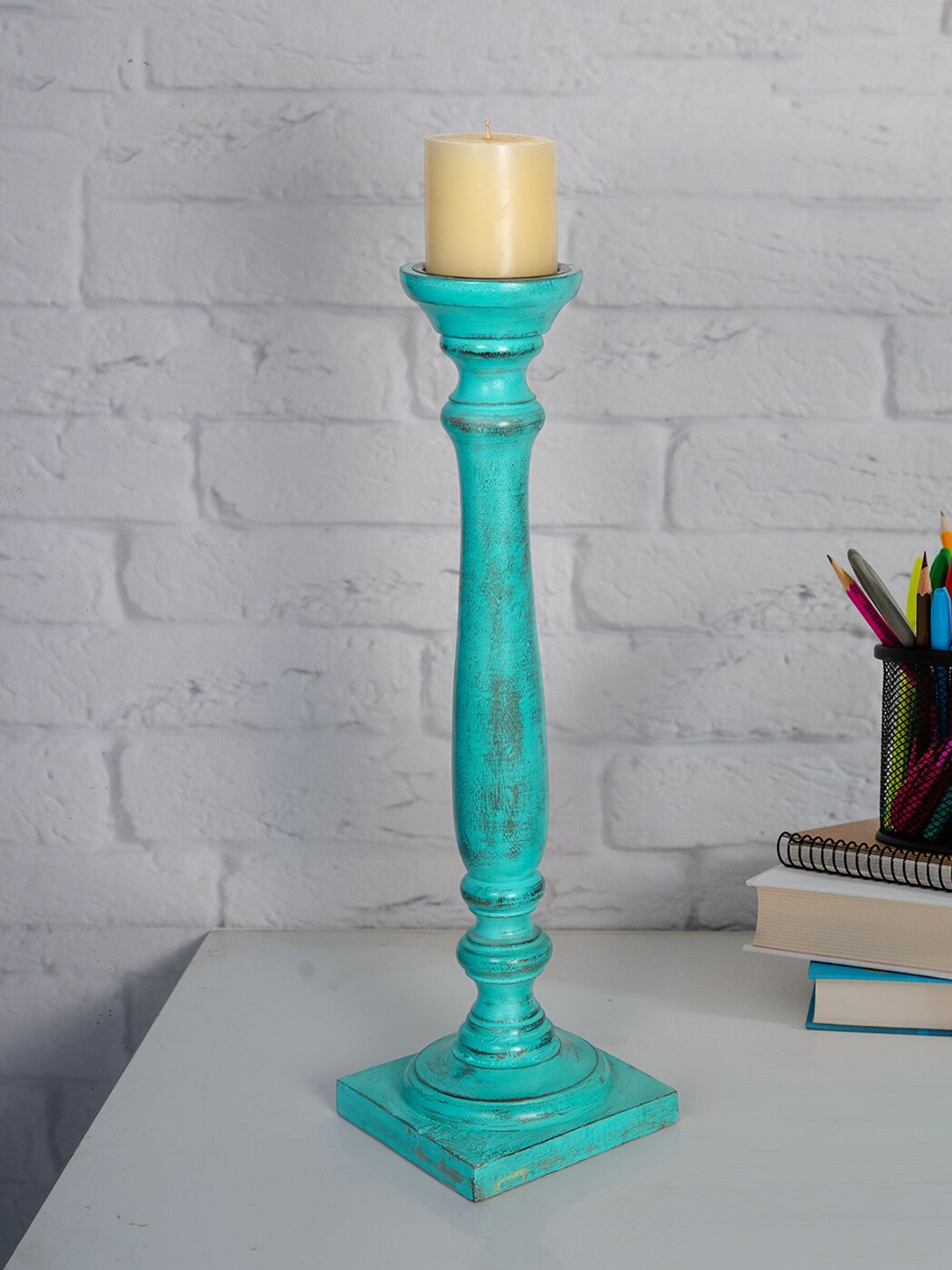 

Fos Lighting Green Wooden Pillar Candle Stand