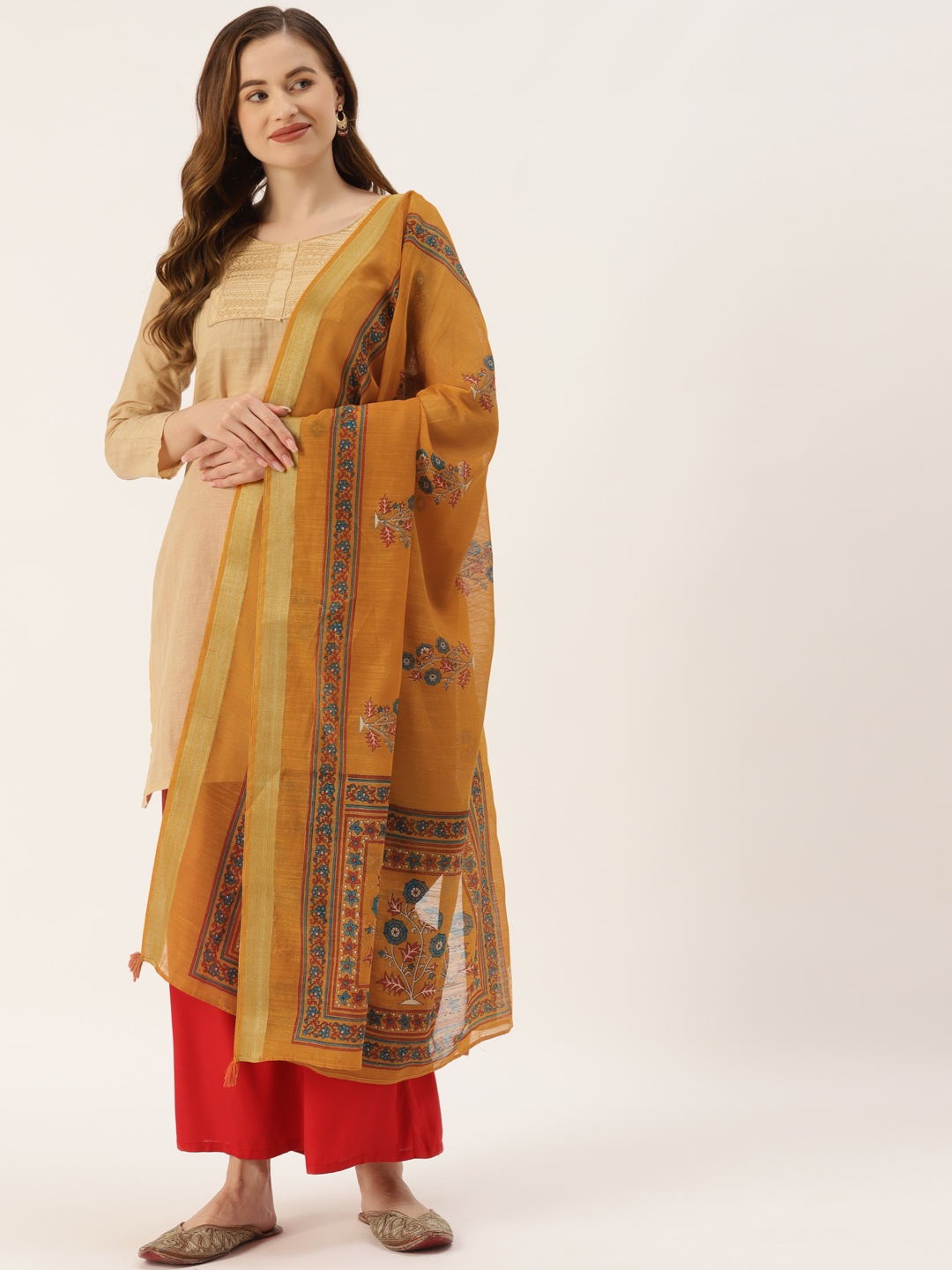 

Molcha Yellow & Green Ethnic Motifs Printed Dupatta