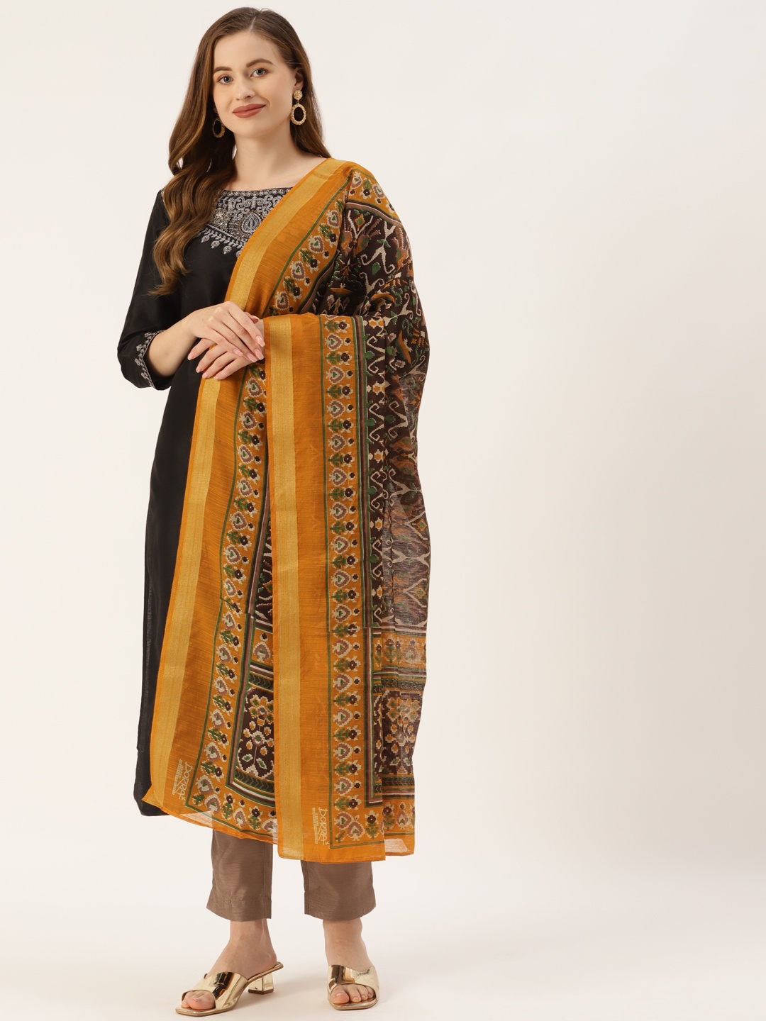 

Molcha Brown & Yellow Ethnic Motifs Printed Dupatta