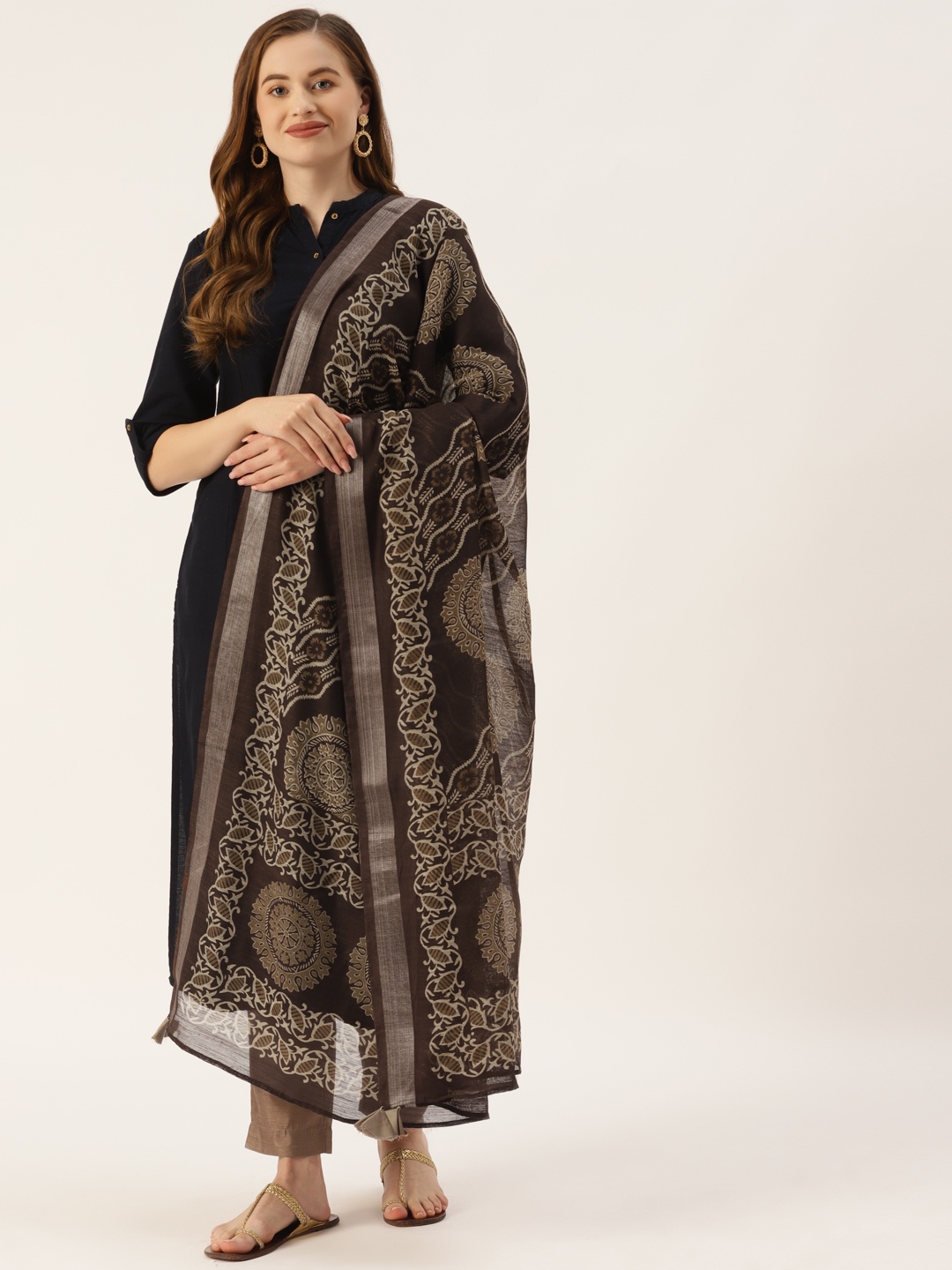 

Molcha Brown Ethnic Motifs Printed Dupatta