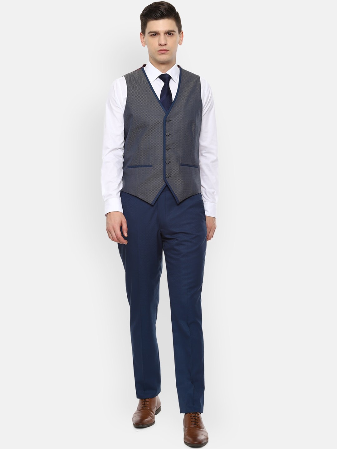 

Louis Philippe Gods & Kings Men Navy Blue Self Design Slim Fit Single-Breasted Formal Suit