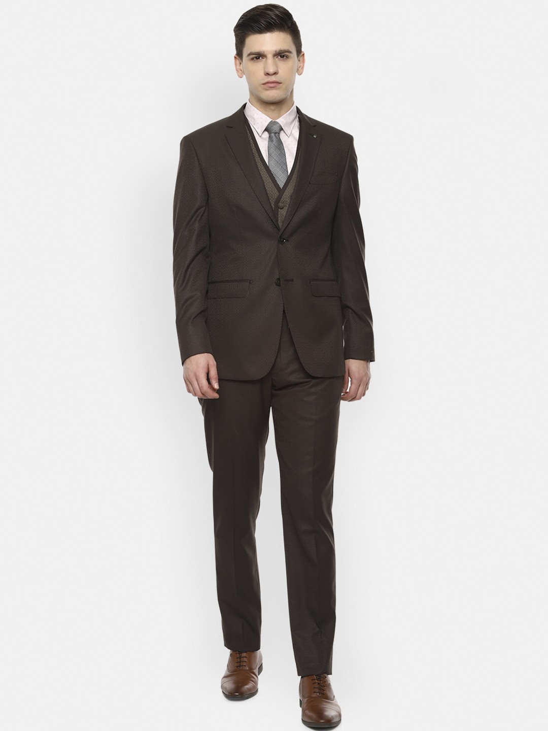 

Louis Philippe Gods & Kings Men Brown Self-Design Slim-Fit Single-Breasted Three-Piece Formal Suit