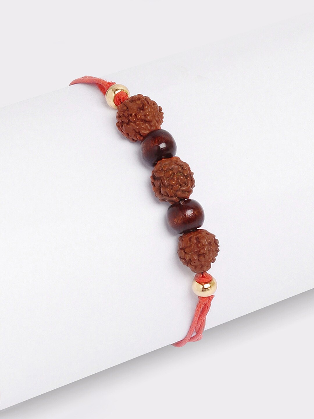 

March by FableStreet Men Maroon & Brown Rudraksh & Wooden Beads Wraparound Bracelet
