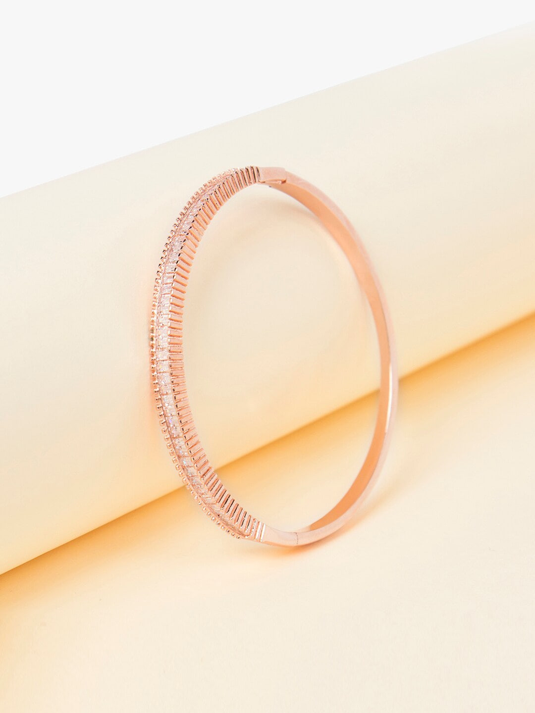 

March by FableStreet Women Rose Gold-Plated Brass Cubic Zirconia Bangle-Style Bracelet