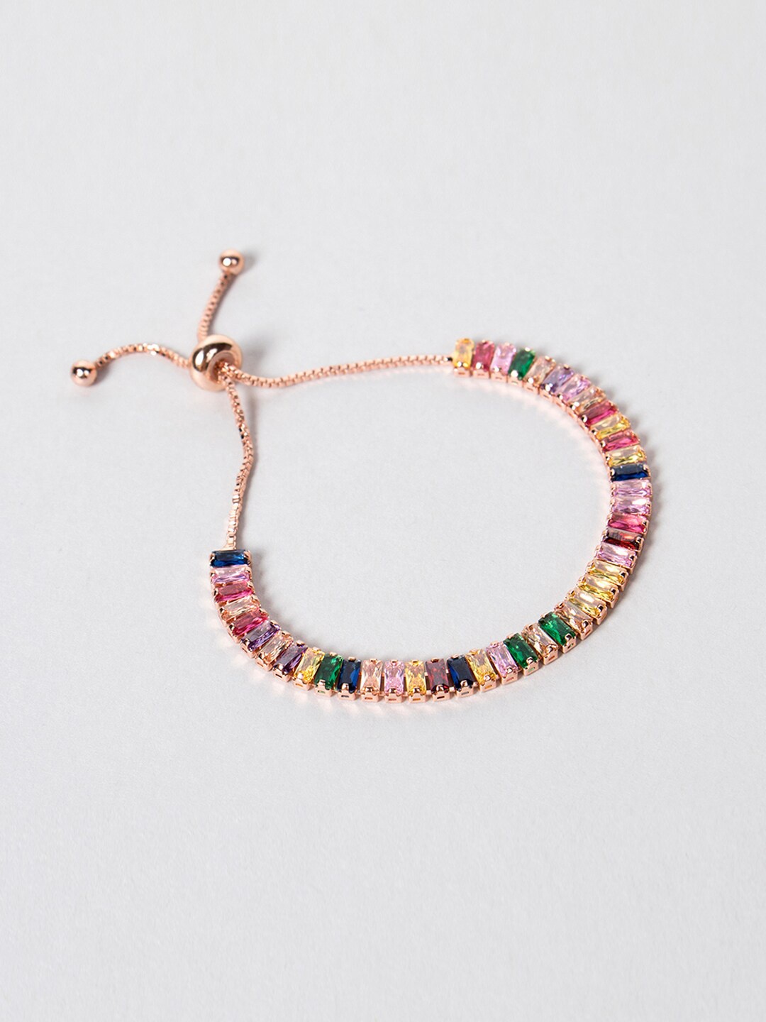 

Mikoto by FableStreet Women Rose Gold-Toned & Green Cubic Zirconia Link Bracelet