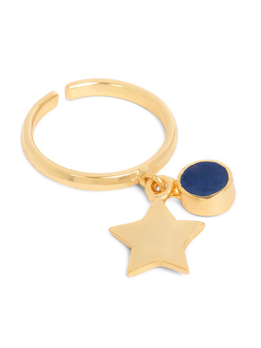 

March by FableStreet Gold-Plated Blue Crystal-Studded Adjustable Finger Ring