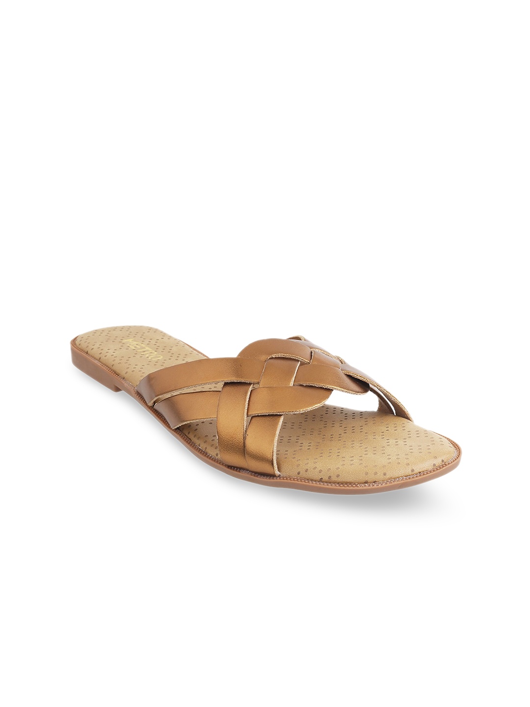 

Metro Women Bronze-Toned Open Toe Flats with Buckles