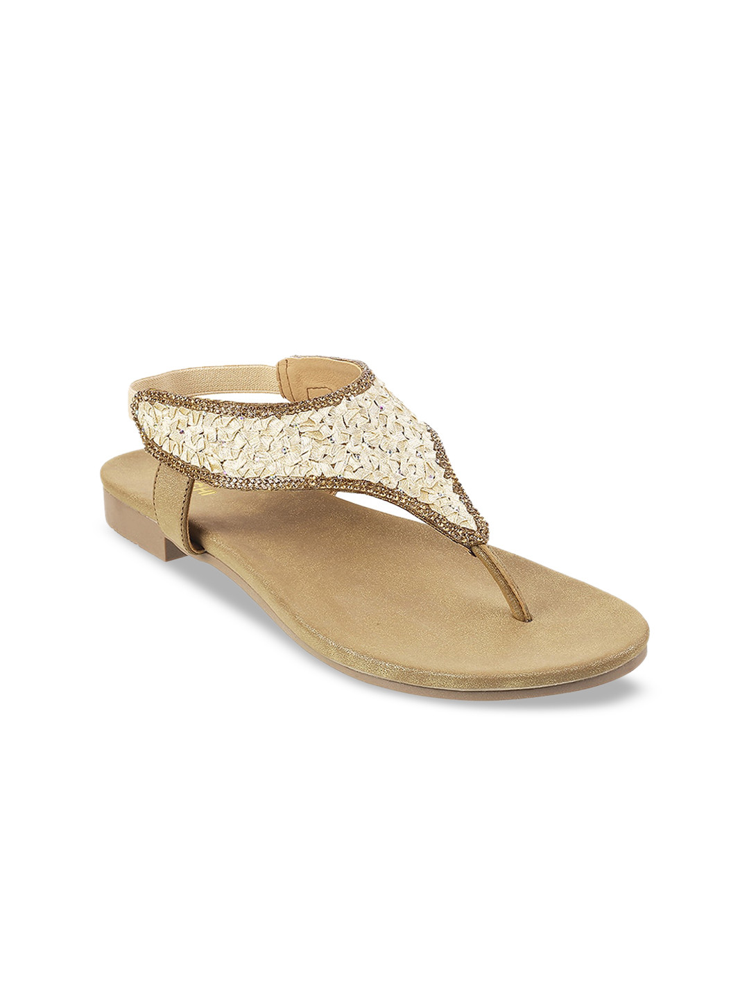 

Mochi Women Gold-Toned Embellished T-Strap Flats
