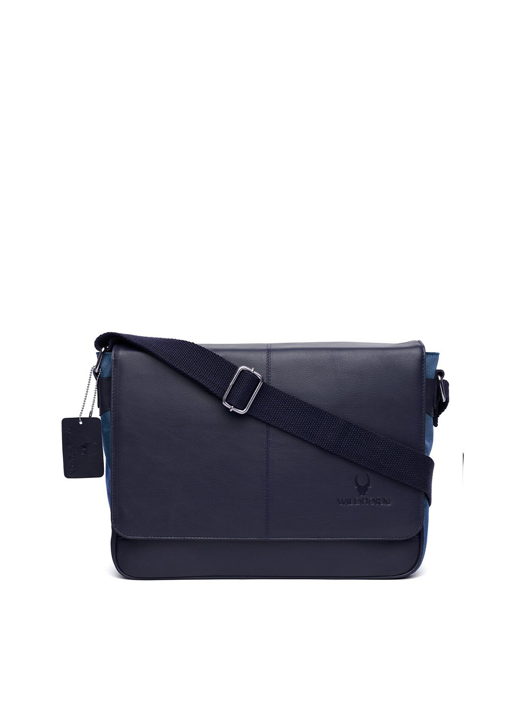 

WildHorn Men Navy Blue Genuine Leather Messenger Bag